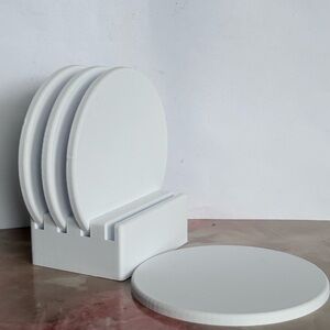 White Round 3D printed Coaster Set with Stand - 6-Piece Home Dining Coasters